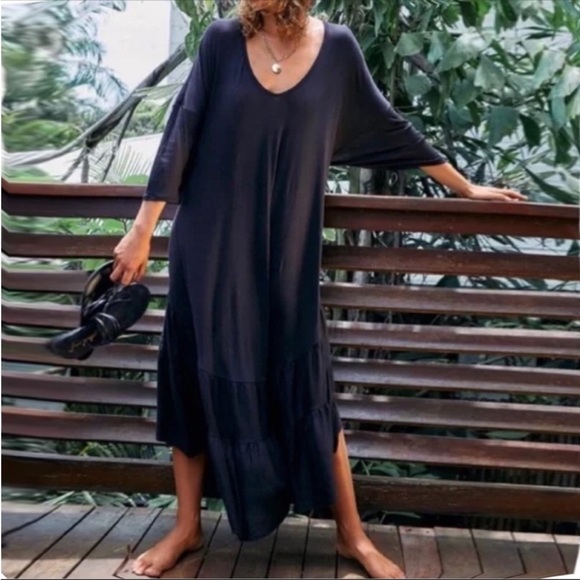 NWT FREE PEOPLE Sun Seeker maxi dress size XS black flowy soft beach - Picture 5 of 6